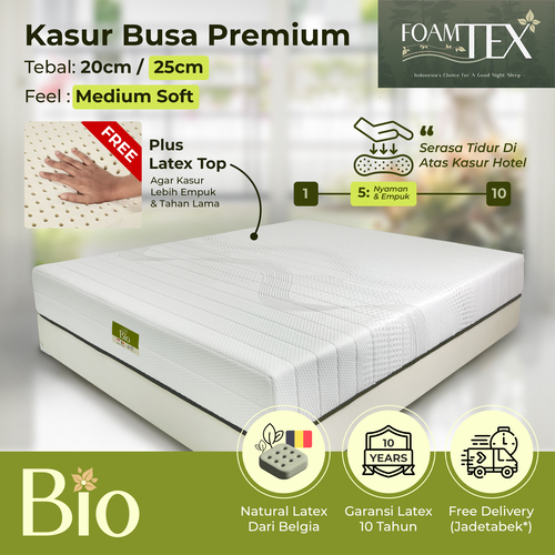 Kasur Busa Latex Foamtex Bio / Kasur Latex Kesehatan - Uk. 100x200x25cm