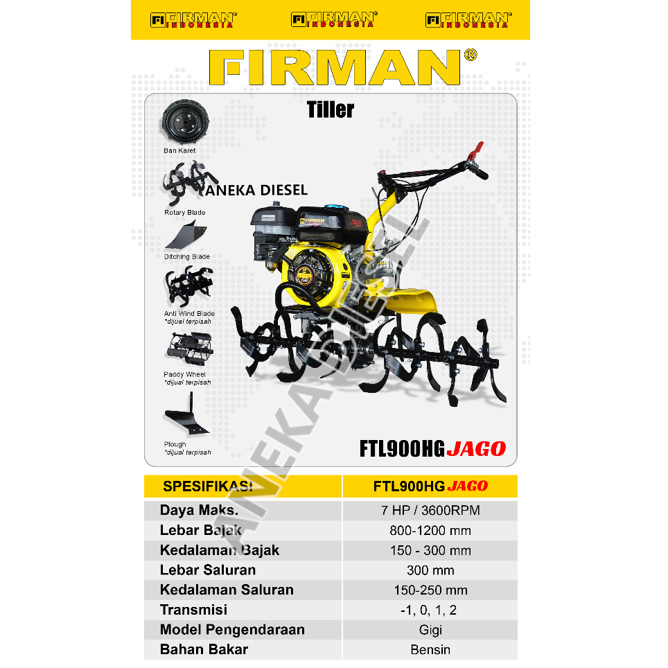 Mesin Bajak Ladang Traktor FIRMAN FTL 900HG JAGO Gear Cultivator Tiller Machine FTL 900HG JAGO FIRMA
