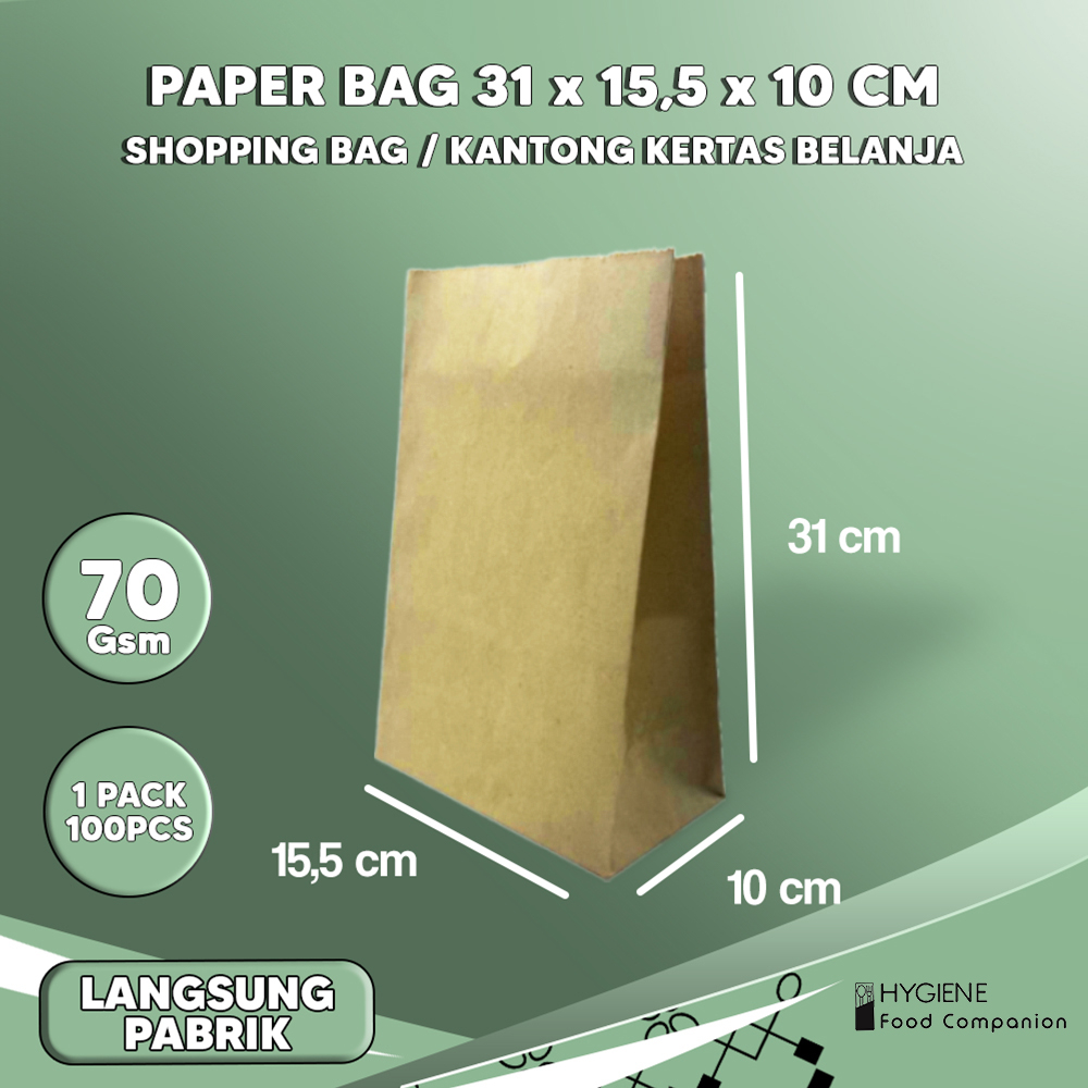 Kantong Kertas Coklat Polos SOS 15,5x10x31 Kantong Paper Bag Souvenir, Bungkus Kebab, Roti Boy, Ayam