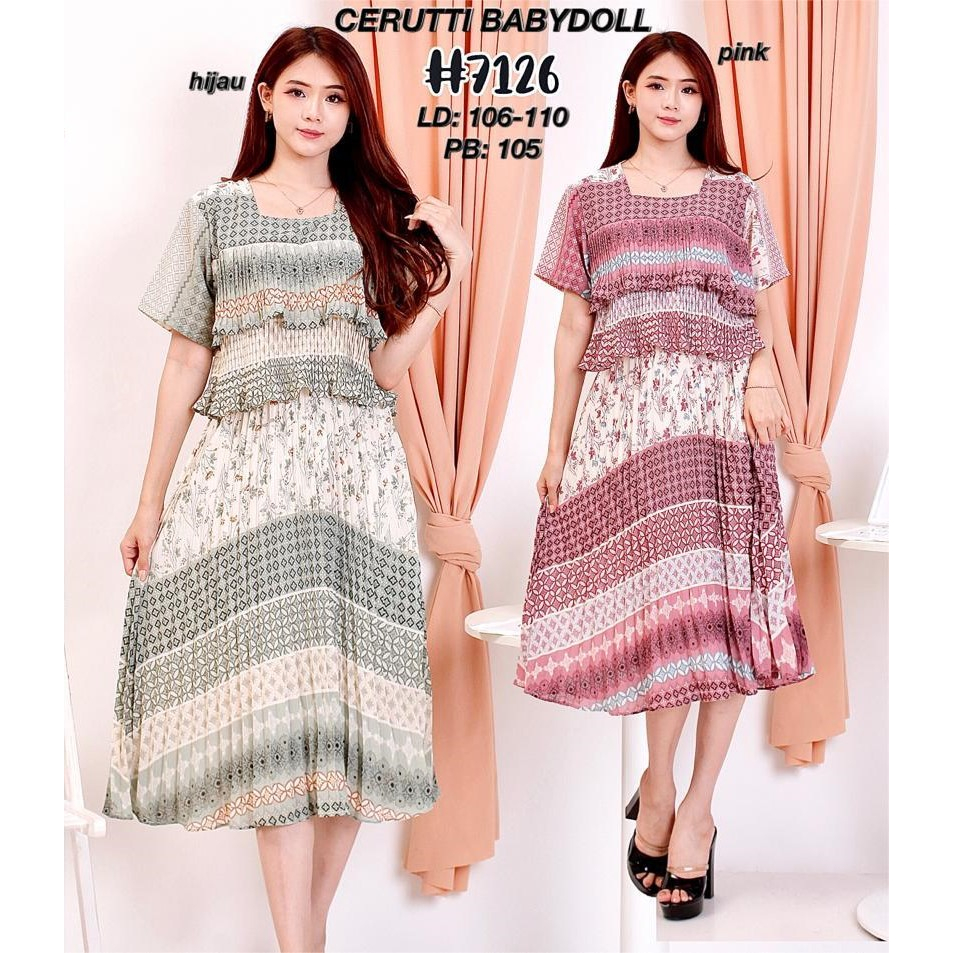 LooWear Dress Cerutti Babydoll Plisket Layer Lengan Pendek Import Kekinian