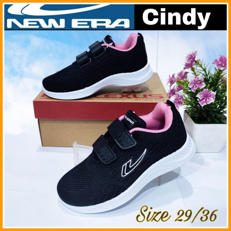 NEW ERA Sepatu Sneaker Anak Sekolah Paud Tk Sd Cewek Kecil Tanggung Kreketan Tempel Tanpa Tali Hitam Putih Pink Original 29 sd 32