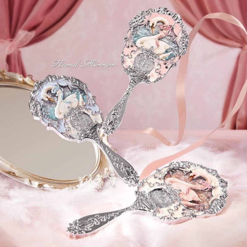 Flower Knows Swan Ballet Series Hand Mirror / Cermin