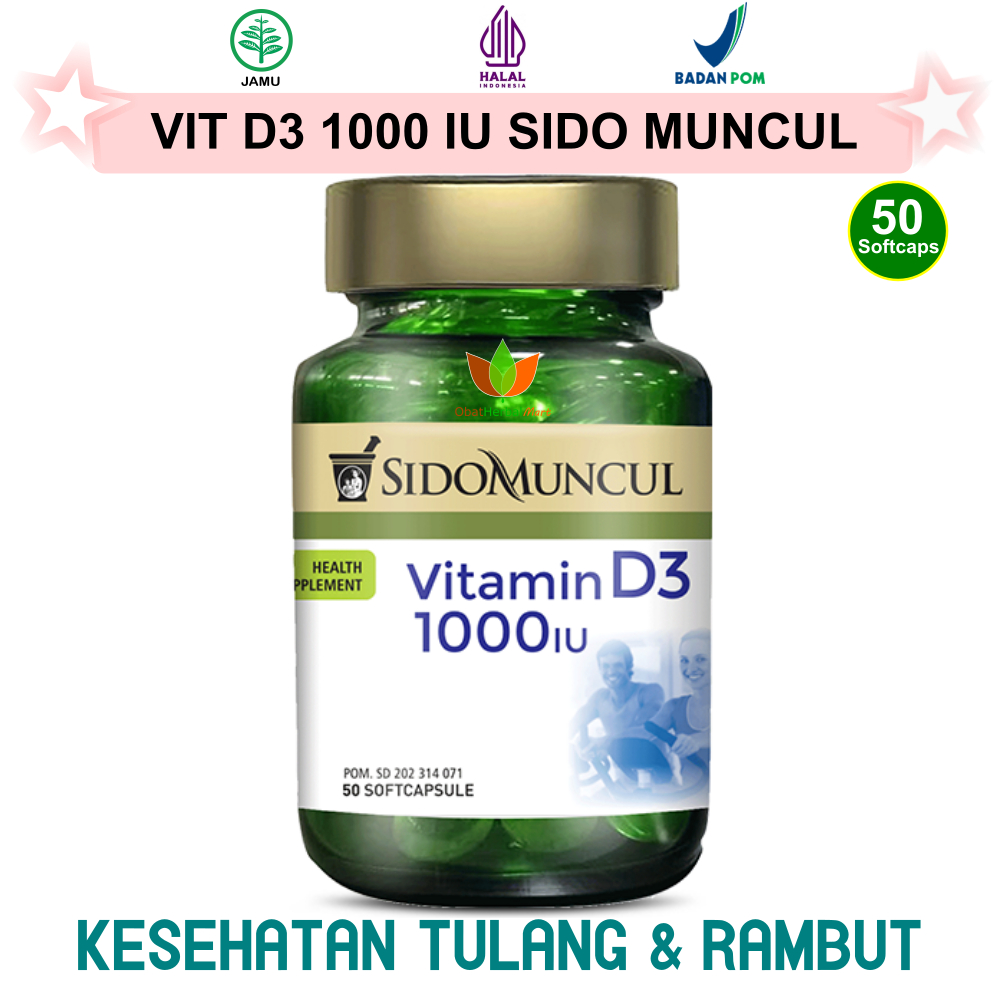 50 KAPSUL VITAMIN D3 1000 IU SIDOMUNCUL, SOFTCAPSULE VIT D3 1000IU SIDO MUNCUL KESEHATAN TULANG KALS