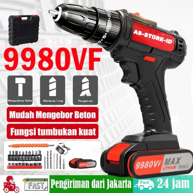 Alat Mesin Bor Tangan Cordless Tanpa Kabel 9980VF 9980 VF Max Batrai Baterai Casan Rechargeable bisa