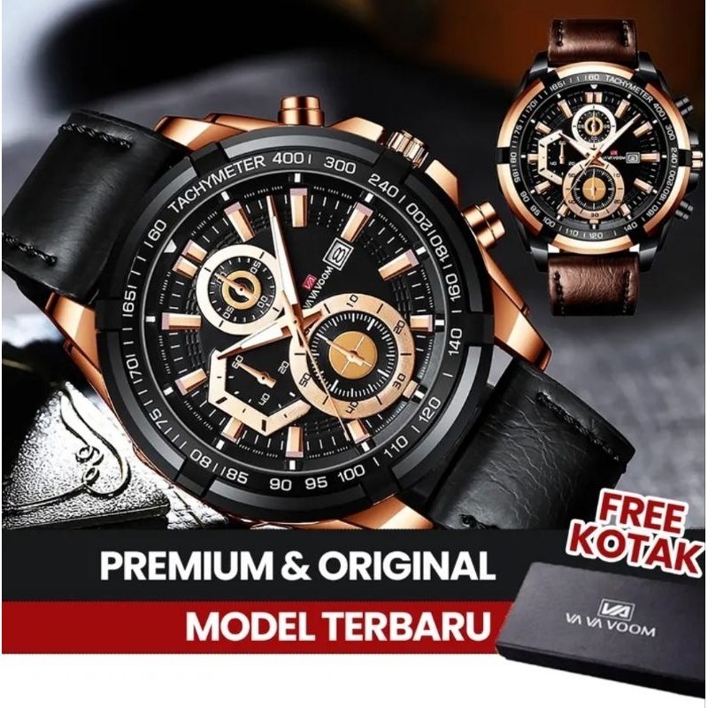 Jam Tangan Pria Impor Asli Tahan Air Model Cowok Mewah Tanggal Otomatis Kulit Aksesoris Arloji