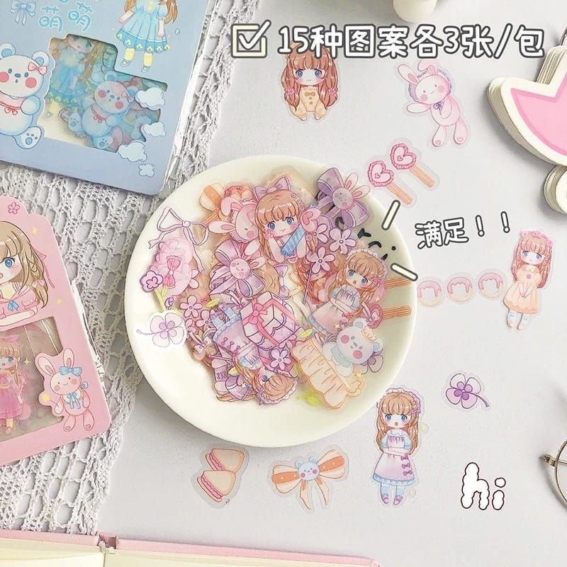 

KIYOWO 45 PCS STICKER AESTHETIC CUTE GIRL KAWAI FOR DECO JOURNAL SCRAPBOOK