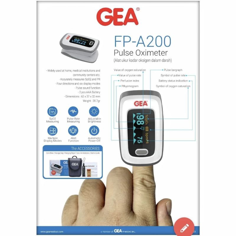 Pulse Oxymeter GEA FP-A200 / Saturasi Oksigen / Pulse Oximeter / Kadar Oksigen Darah