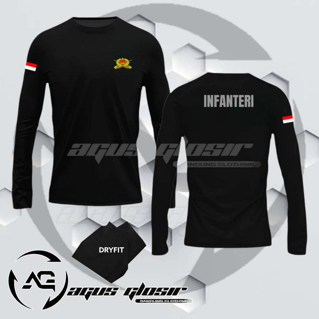 Kaos TNI INFANTERI Hitam Lengan Panjang || Kaos Jersey running TNI INFANTERI Hitam