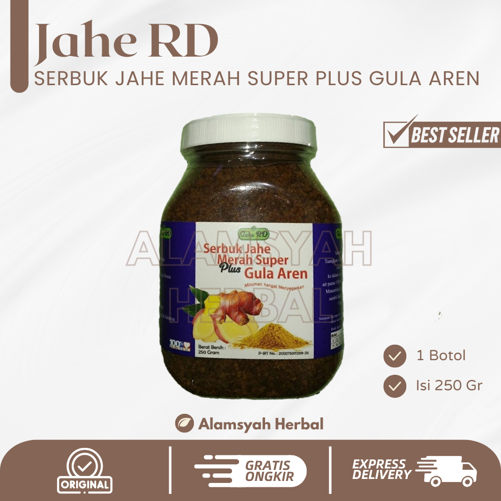 

Serbuk Jahe Merah Super Plus Gula Aren | Serbuk Instan Jahe Merah RD plus Habbatussauda kemasan Toples Mencegah Virus bakteri meningkatkan stamina Jahe RD 330 Gram