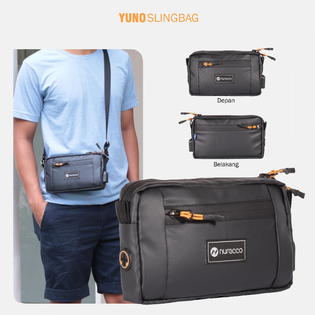 tas slempang pria terbaru 2025 Nurecco Slingbag Yuno Gratis USB murah tas selempang usb carger slmpa