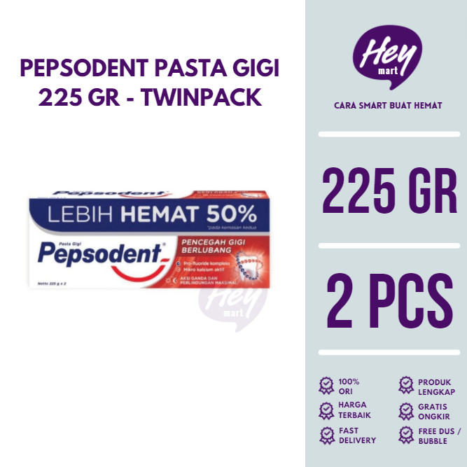TWINPACK PEPSODENT PASTA GIGI 225 GR ODOL 225GR JUMBO ANTI CAVITY MERAH GIGI TWINPACK PAKET HEMAT