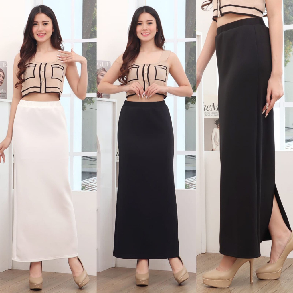 Rok Span Scuba Anisa - Hijab Friendly - Motif Polos Ada Belahan Dibelakang - Cocok Untuk Kantoran