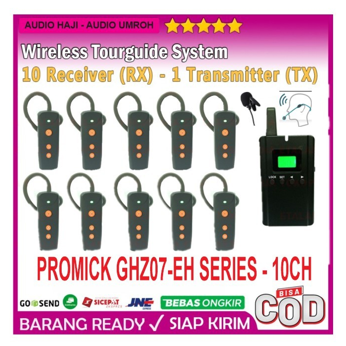 Earpiece Wireless Tour Guide and Interpreter System 10CH PROMICK GHZ07