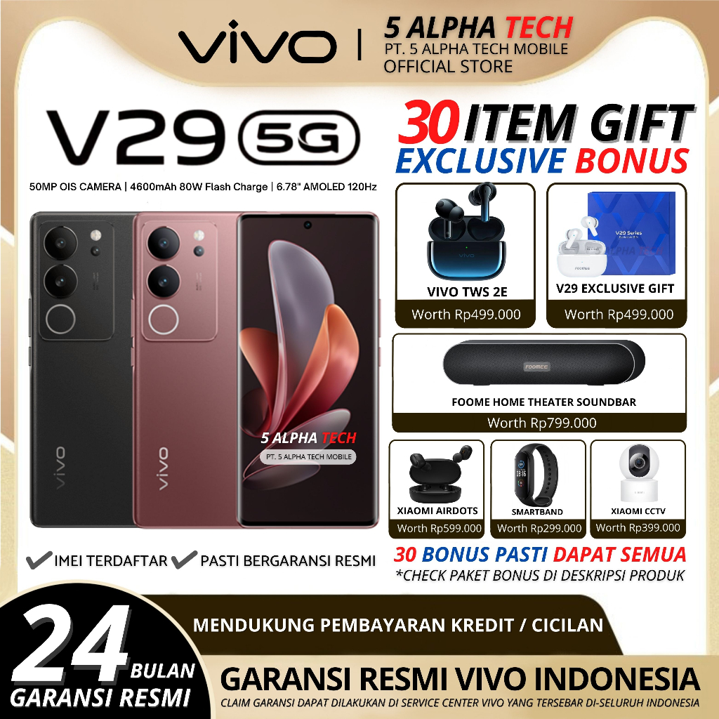 VIVO V29 5G NFC 12/512GB 8/256GB ( +8GB Extended Ram ) Garansi Resmi Vivo