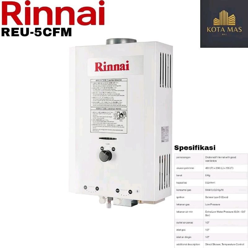 Water Heater Gas Rinnai 5 Liter REU5CFM Pemanas Air Kamar Mandi