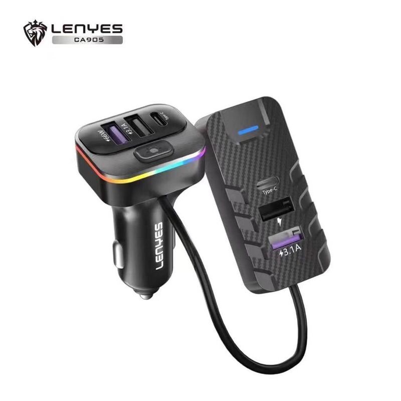 Lenyes CA905 81W RGB Light Car Charger Mobil Fast Charging 6 Port Extended Type C