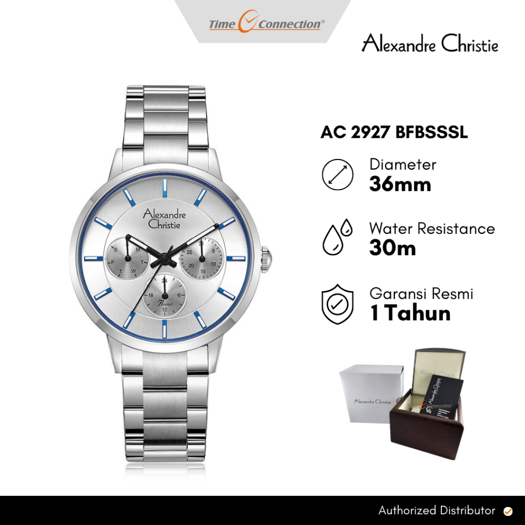 Alexandre Christie AC 2927 BFBSSSL Silver Original / Jam Tangan Wanita Rantai Stainless Steel BF