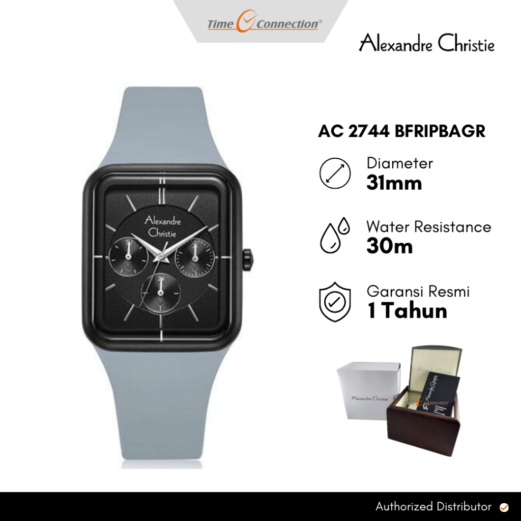 Alexandre Christie AC 2744 BFRIPBAGR Abu Hitam Original / Jam Tangan Wanita Analog Karet BF