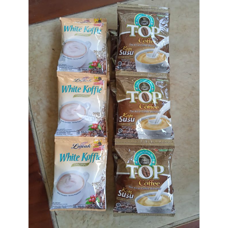 

kopi top cofee, luwak white, 1 renceng