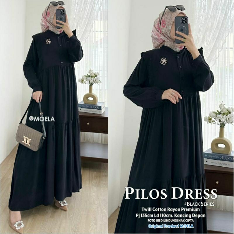 PILOS DRESS JUMBO BUSUI GAMIS POLOS HITAM SERIES BERLABEL MOELA