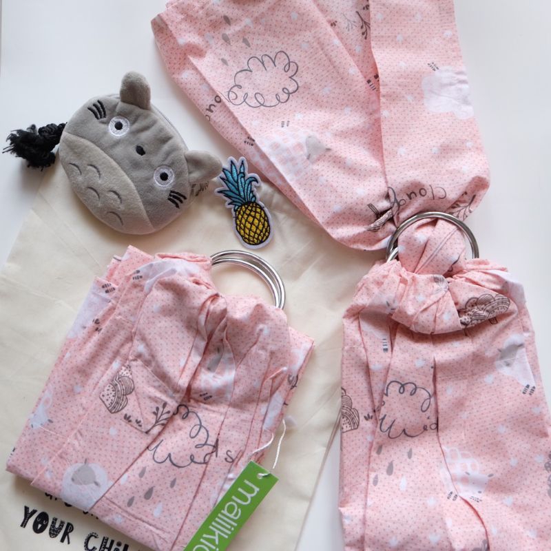 Gendongan Bayi Malilkids Gendongan Ring Sling Katun Motif Gokar Sheep Pink / Gendongan Ring Sling Ba