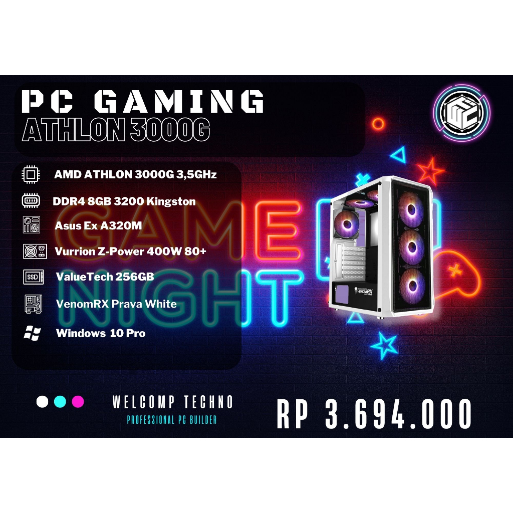 Komputer PC Gaming Athlon 3000G / 8GB / 256GB Sata / Venomrx Genjiro White