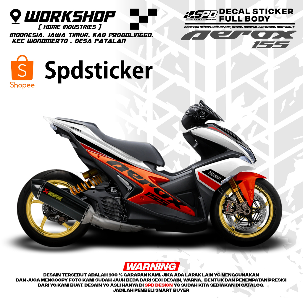 decal stiker  yamha aerox 155 white orange elgeant putih full body