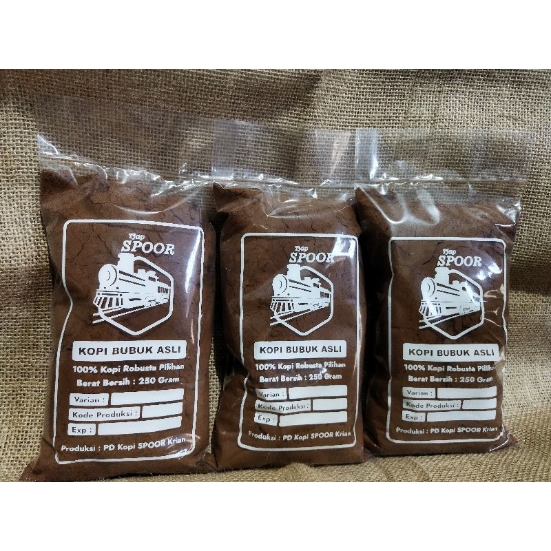 

Kopi Bubuk Robusta Asli "Tjap Spoor" Kemasan 250 Gram/nikmatnya kopi murni