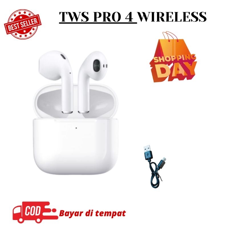 HEADSET BLUETOOTH TWS AIRPODS PRO 4 - PUTIH