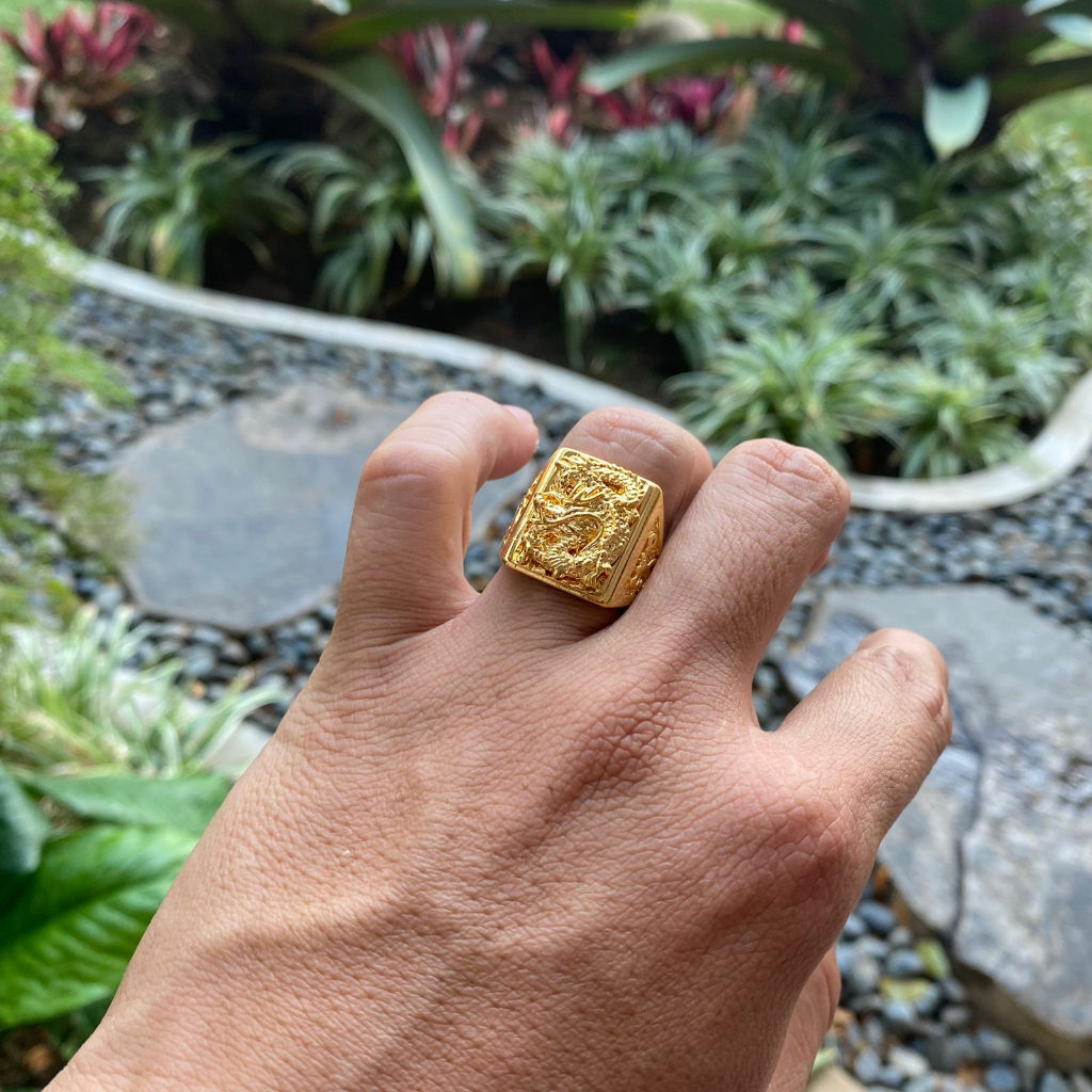 RK Cincin Naga Gold Adjustable / Cincin Pria Motif Naga Emas Mewah Elegan / Gold Plated Ring Gothic