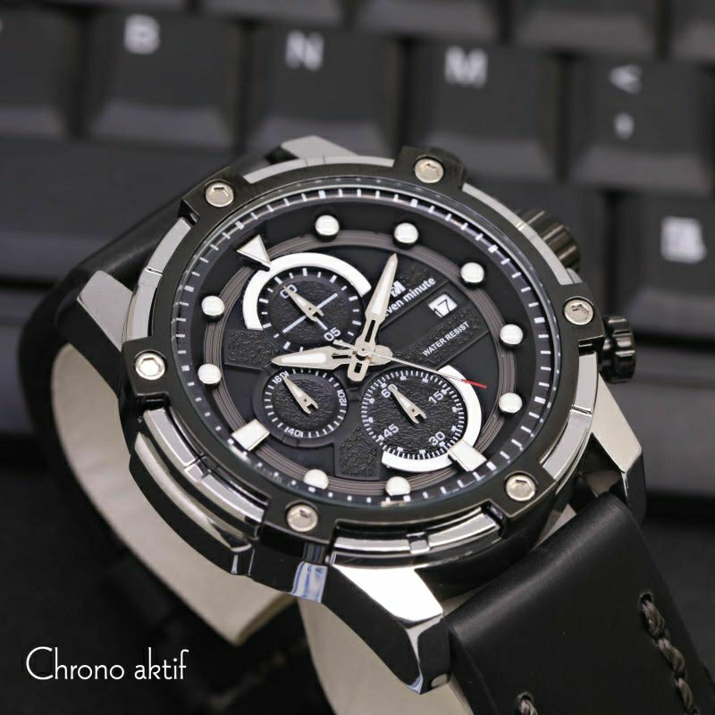 SEVEN MINUTE M602 JAM TANGAN PRIA ORIGINAL ANALOG KULIT CHRONO TANGGAL AKTIF DIAMETER 4.8 CM