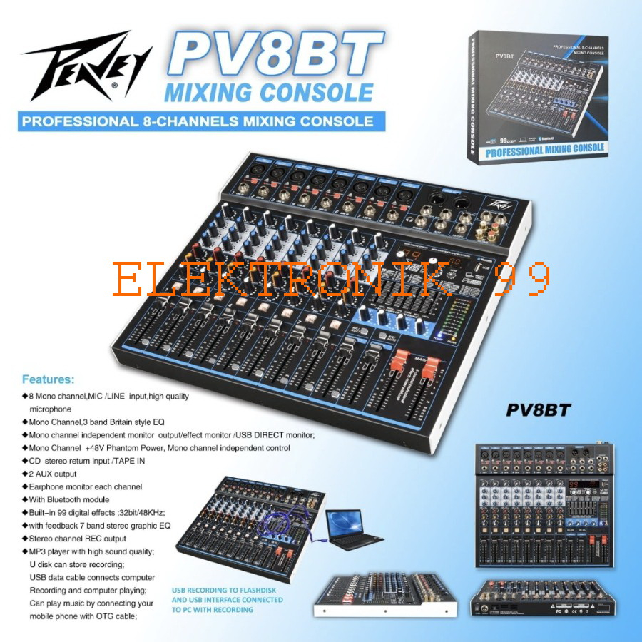 Mixer 8 channel Peavey PV8BT Bluetooth, Equalizer