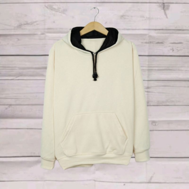 Hoodie Polos Warna Cream Bahan Fleece Cotton Premium Gramasi 280