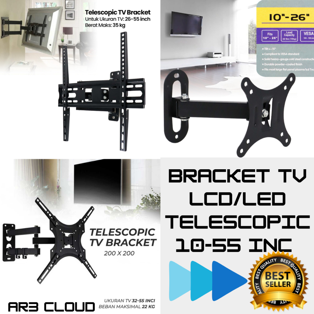 Bracket TV telescopic LED LCD 55 32 40 43 24 21 29 17 14 Inch Dijamin Cocok 14 - 55 In 6 Arah Univer