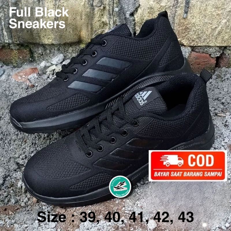 Sepatu Ad1das Hitam Polos (Full Black) Sneakers Sekolah SMP, SMA, Dewasa Ukuran 39, 40, 41, 42, 43 /