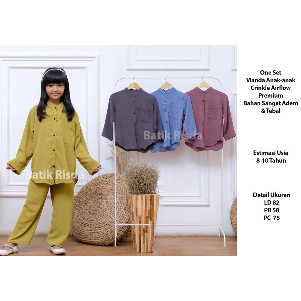 Stelan Crinkle Airflow Anak Premium One Set Anak Usia 8-10 Tahun