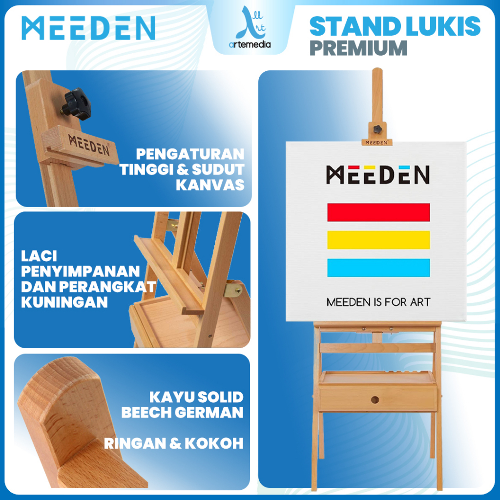 

Meeden Floor Easel H-Frame Large Drawer Studio Solid Wood Stand Lukis