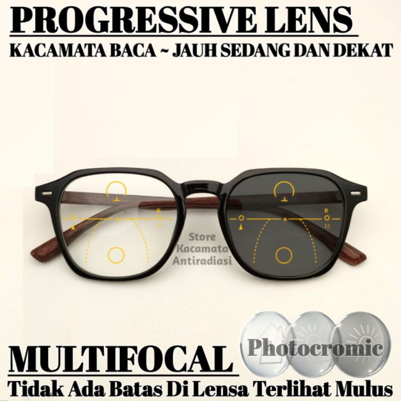 Kacamata Baca Progressive Photocromic Pria/Wanita Kacamata Sporty Plus Baca Dan Jalan Photocromic An