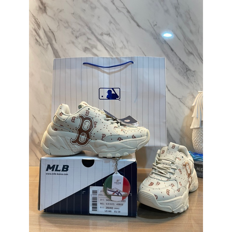 MLB Bigball Chunky Sepatu MLB Bigball Chunky Saffiano Diamond Monogram Redsox Beige Chunky Saffiano 