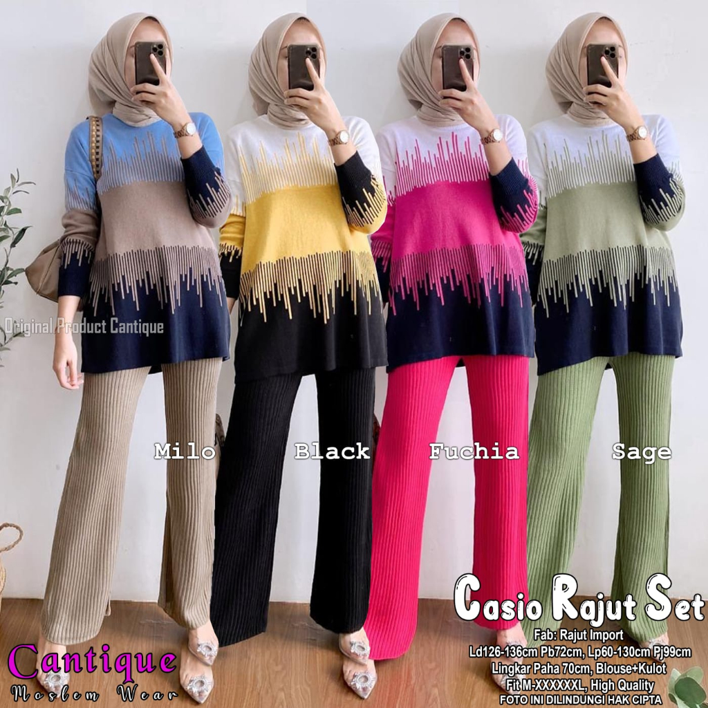 CASIA SET RAJUT IMPORT PREMIUM ORIGINAL BY CANTIQUE ONESET RAJUT JUMBO OVERSIZE BLOUSE DAN CELANA KU