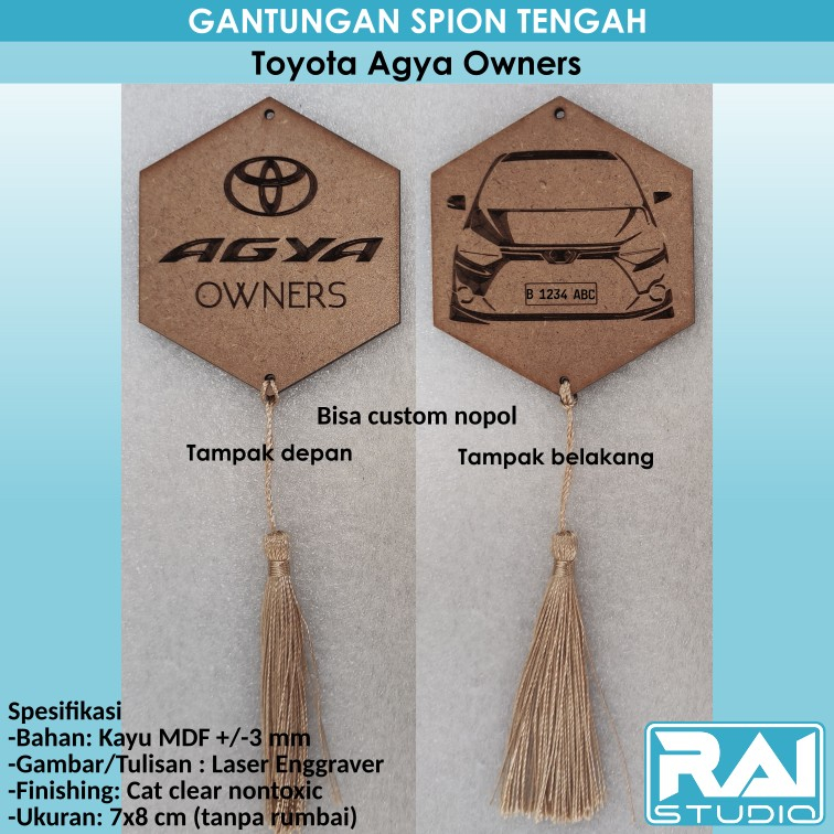 Aksesoris gantungan spion mobil Agya/Ayla Owners custom Nopol