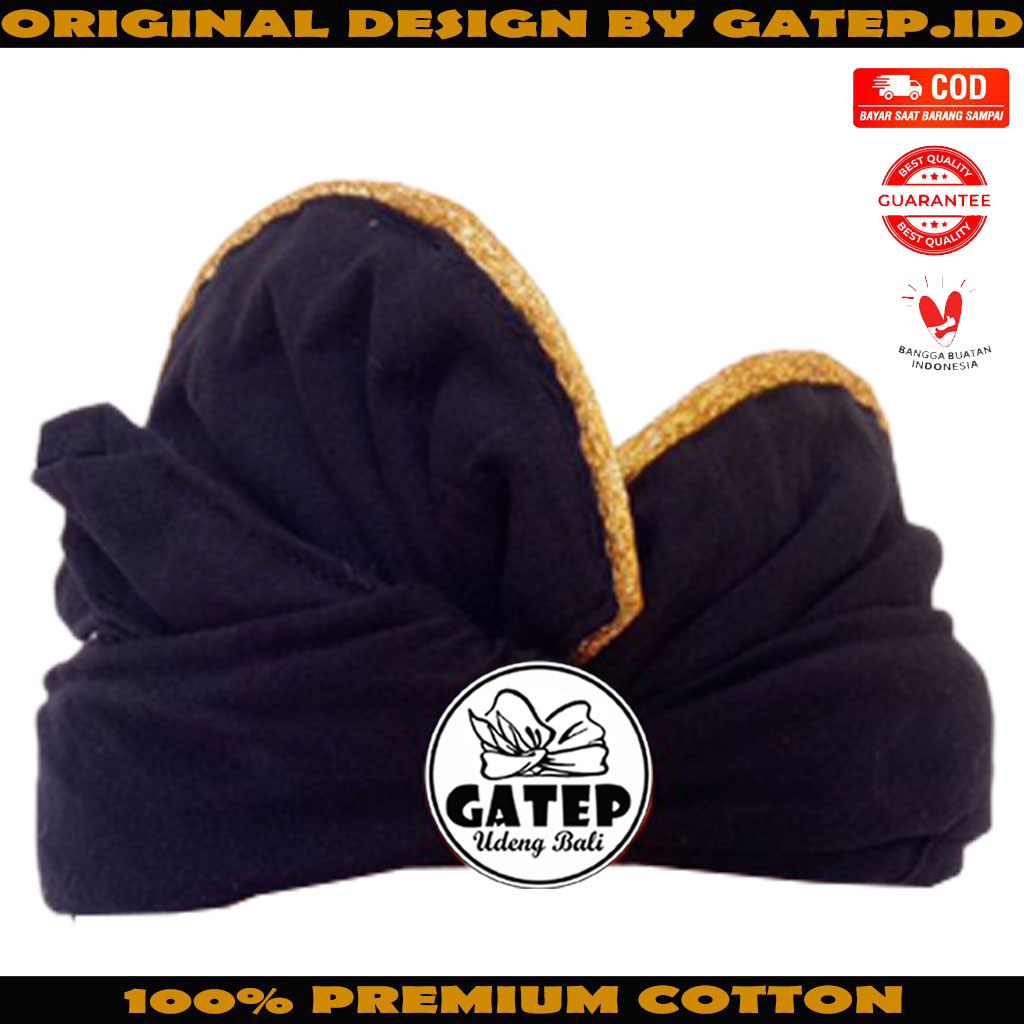 Udeng Bali Hitam Polos Lis Mas Setengah Jadi / Iket Bali Pria / Blangkon Bali Asli / Peci Bali