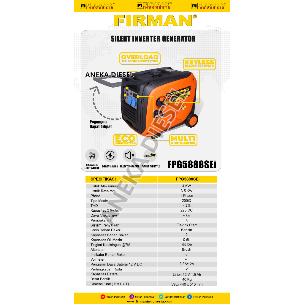Mesin Genset 4000W FIRMAN FPG 5888SEi Gasoline Generator 4000W FPG 5888SEi FIRMAN Pembangkit Listrik