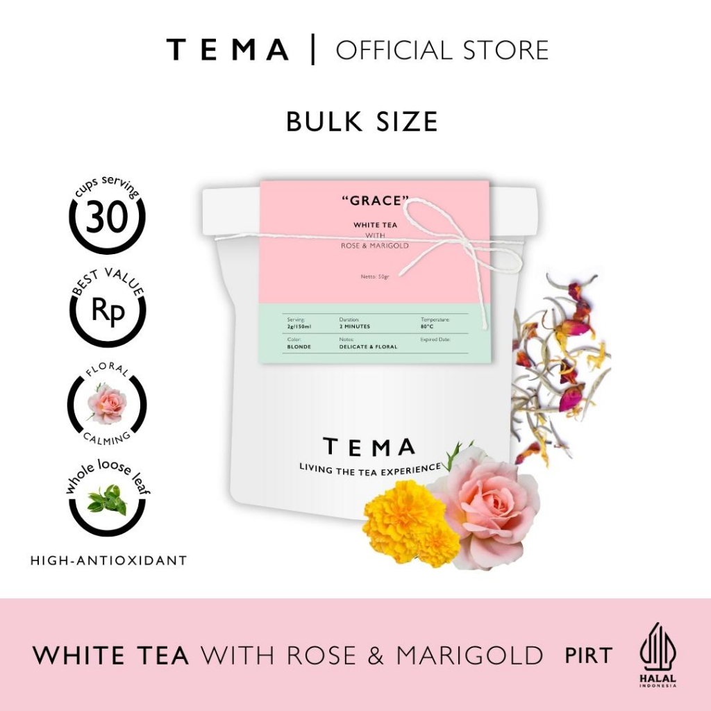 

Grace - White Rose Tea - TEMA Tea Loose Leaf Large Pouch - 30 Servings