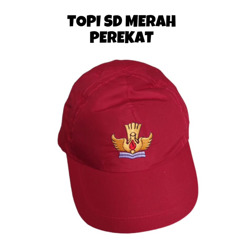 Topi SD Merah Bordir Perekat