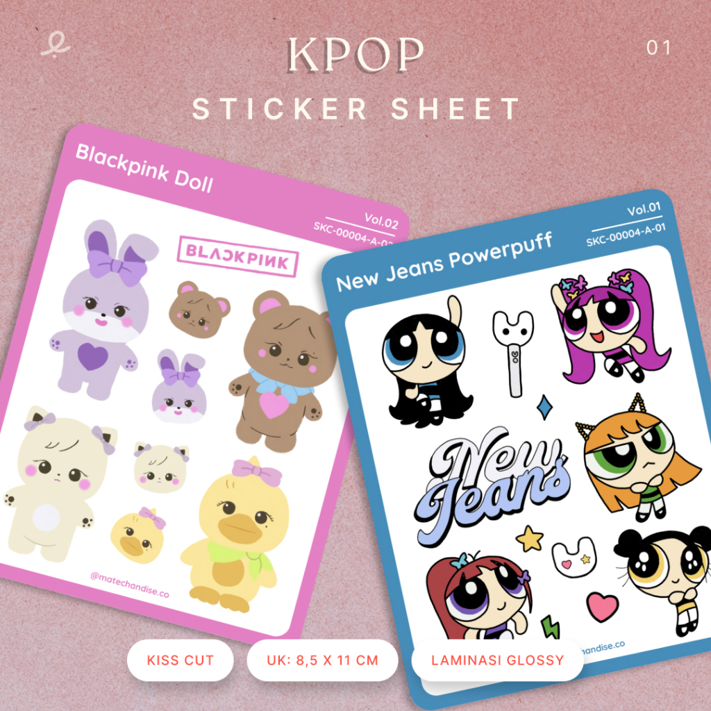 

Sticker sheet Kpop lucu | New jeans powerpuff girl | Blackpink doll | Kiss cut | Bontax | Laminasi Glossy | 8,5 x 11 cm