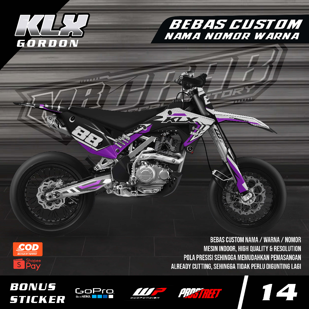 DECAL STICKER KAWASAKI KLX GORDON - DECAL KAWASAKI KLX GORDON PREMIUM FULL BODY CUSTOM 14