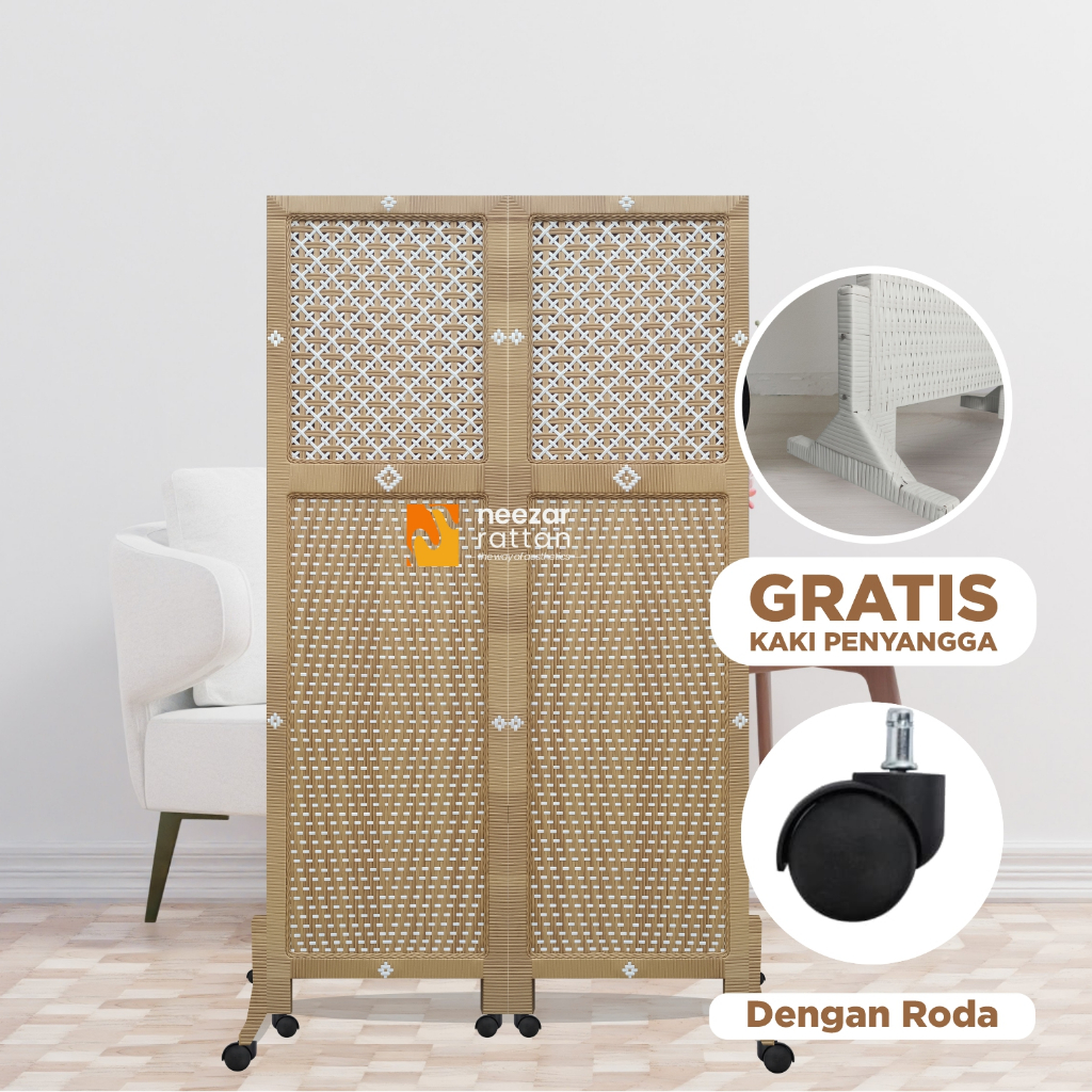 2 Pintu Sketsel Rotan Pembatas Penyekat Partisi Ruangan Kantor Mushola