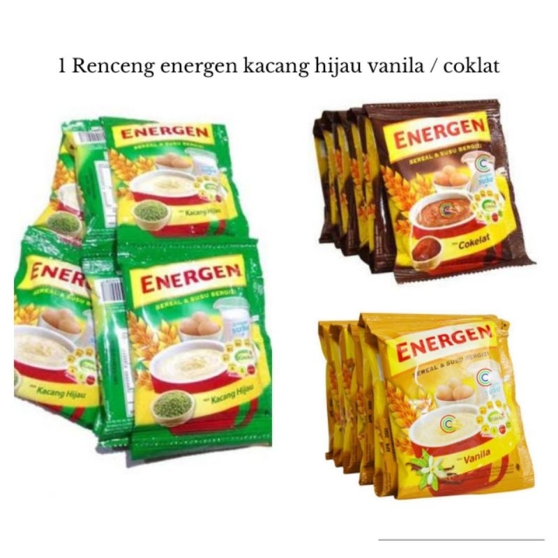 

Energen Rasa Coklat / Vanila / Kacang hijau Sachet - 1 renceng