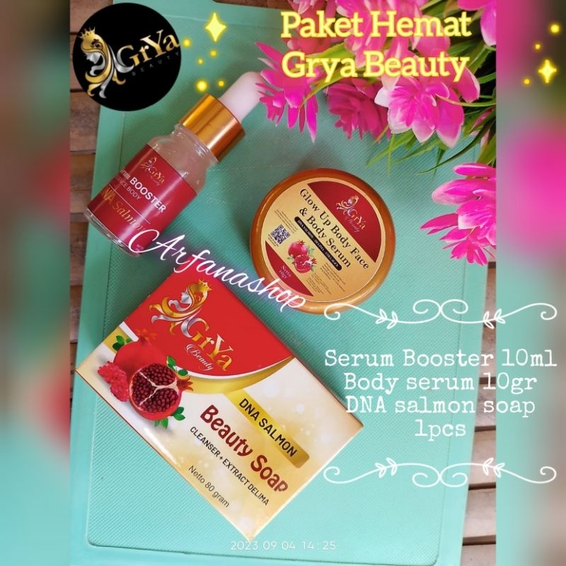 Paket Hemat Grya Beauty Serum booster 10ml Bodyserum 10gr dan DNA Salmon soap 1pcs Skincare BPOM mur